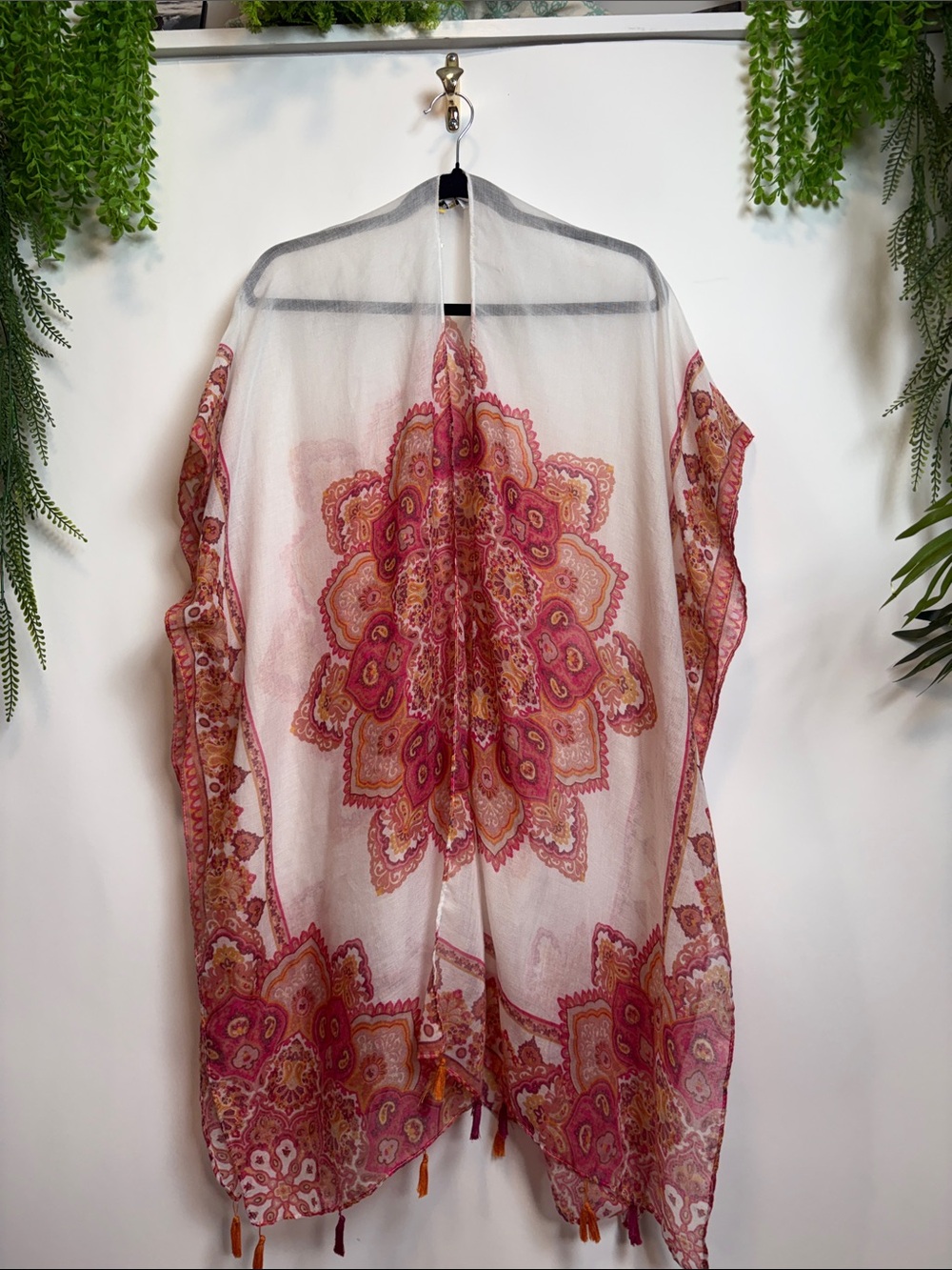 Woven Heart Sheer Floral Mandala Coverup in Pink and Gold